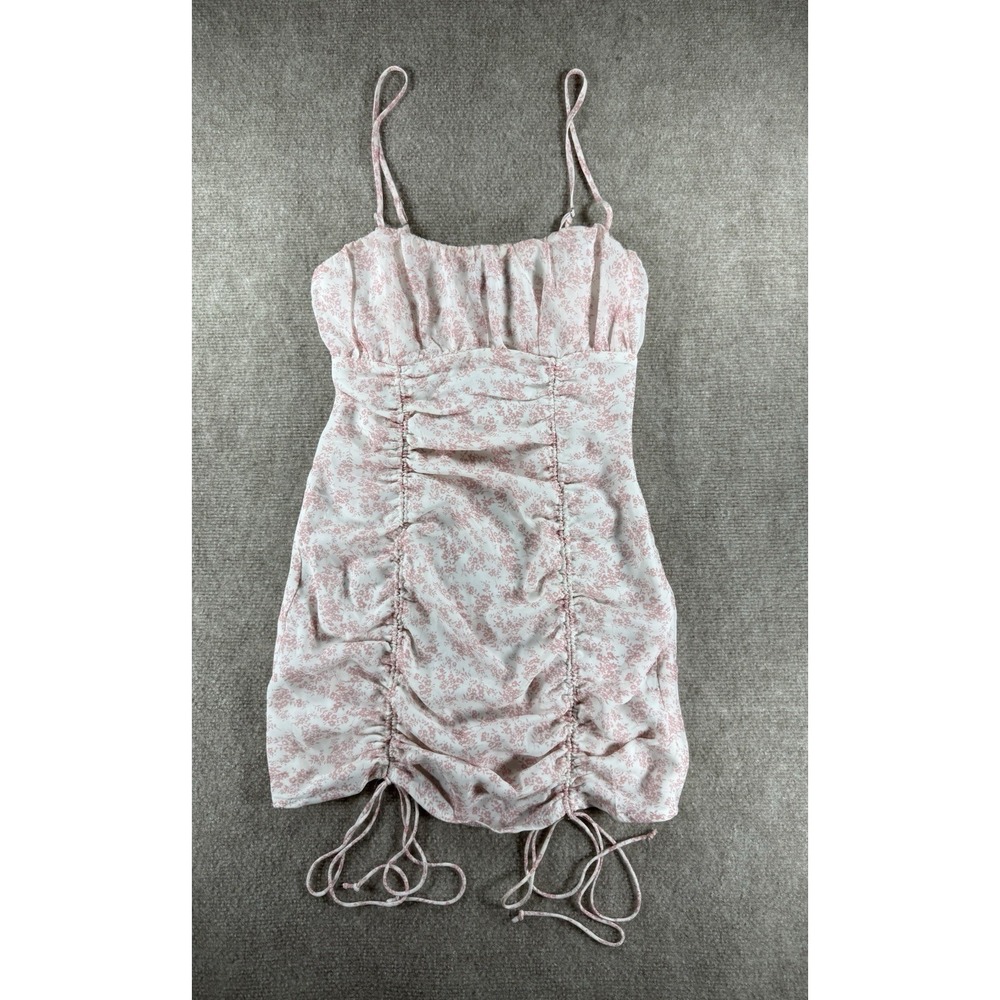 Princess Polly Floral Mini Dress Pink White Ruched Adjustable Spaghetti Straps 6